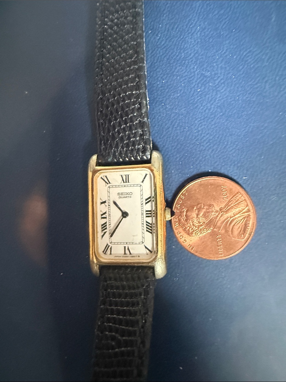 Seiko Gold and Black Rectangular Dress Watch